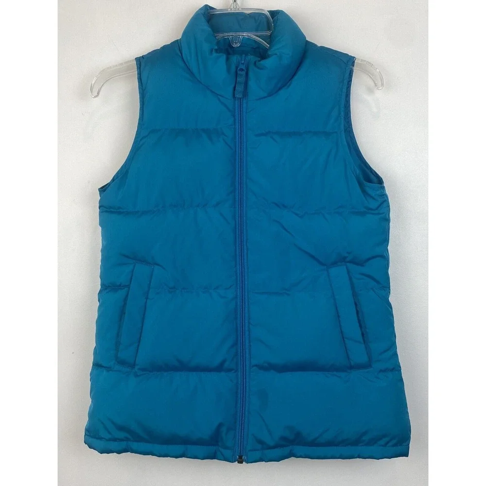 Lands End Down Puffer Vest Girls 14 Light Blue Winter Zip Jacket Read